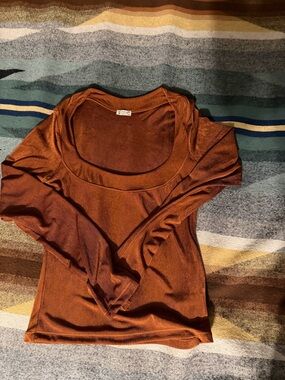 Free People Long Sleeve Scoop Neck Top - Rust